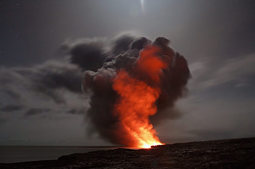 A large fire is burning in the sky.